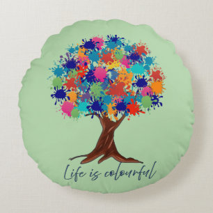 Almohada Redonda de Árbol con Salpicaduras de Pint