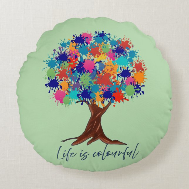 Almohada Redonda de Árbol con Salpicaduras de Pint (Anverso)
