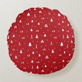 Almohada Redonda de árboles de Navidad y copos de 