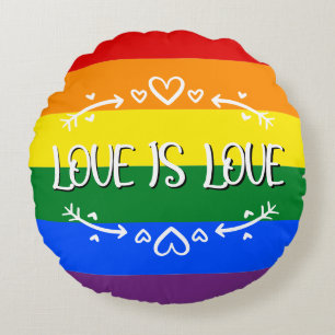 Almohada redonda de arcoíris de orgullo LGBTQ Amor