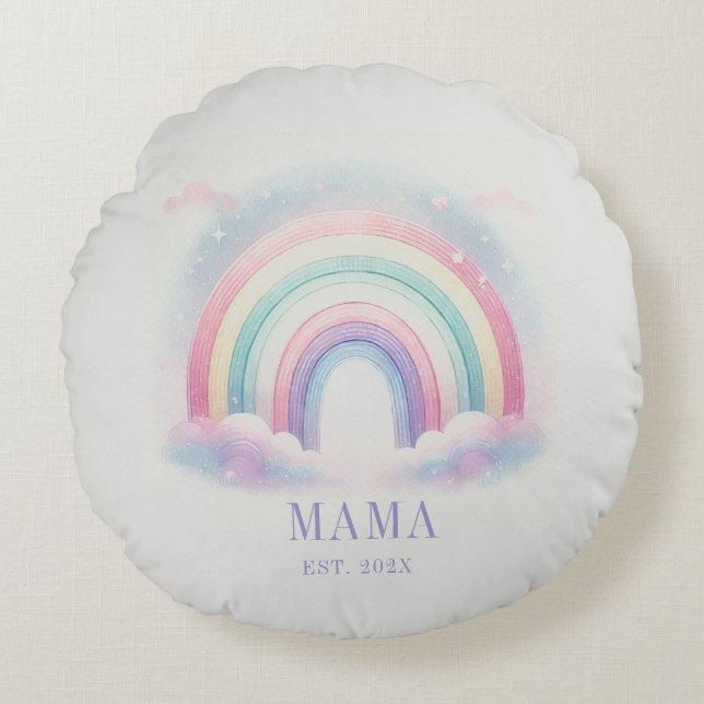 Almohada Redonda de Arcoíris Personalizada Pastel (Anverso)