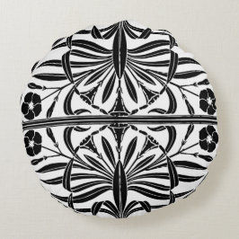 Almohada redonda de Art Nouveau blanco y negro