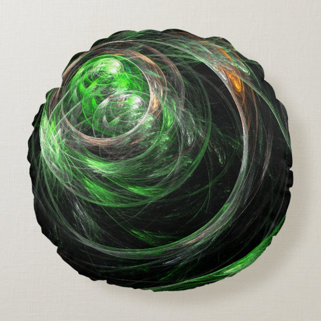 Almohada Redonda de Arte Abstracto Verde alrededor (Anverso)