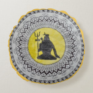 Almohada redonda de arte de Mandala del Señor Shiv