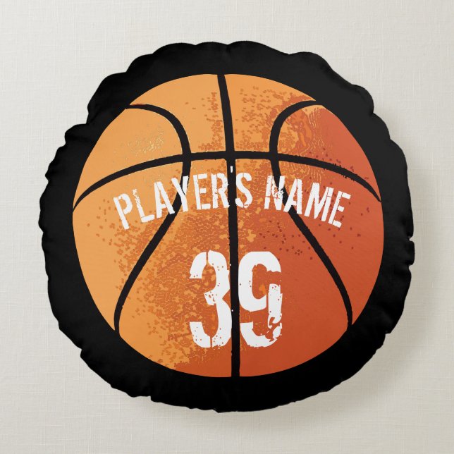 Almohada redonda de baloncesto (personalizable) (Anverso)