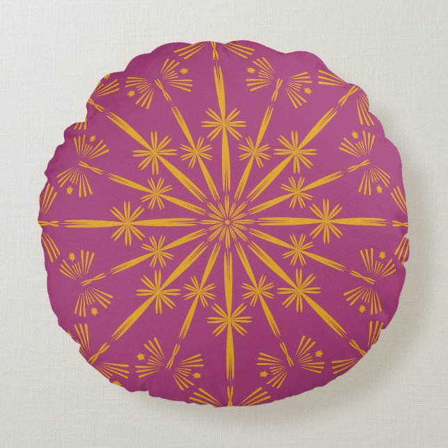 Almohada redonda de boysenberry Retro Mandala (Anverso)