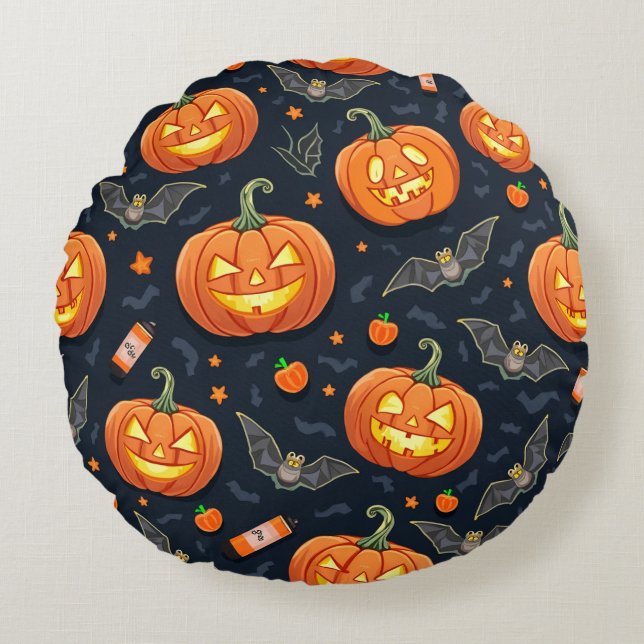Almohada redonda de calabaza hollowe (Anverso)