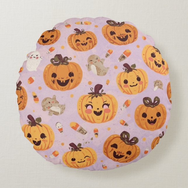 Almohada redonda de calabaza suave Halloween (Anverso)