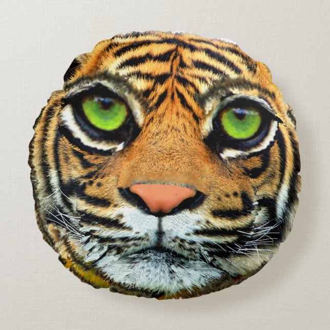 Almohada redonda de cara de tigre salvaje (Anverso)