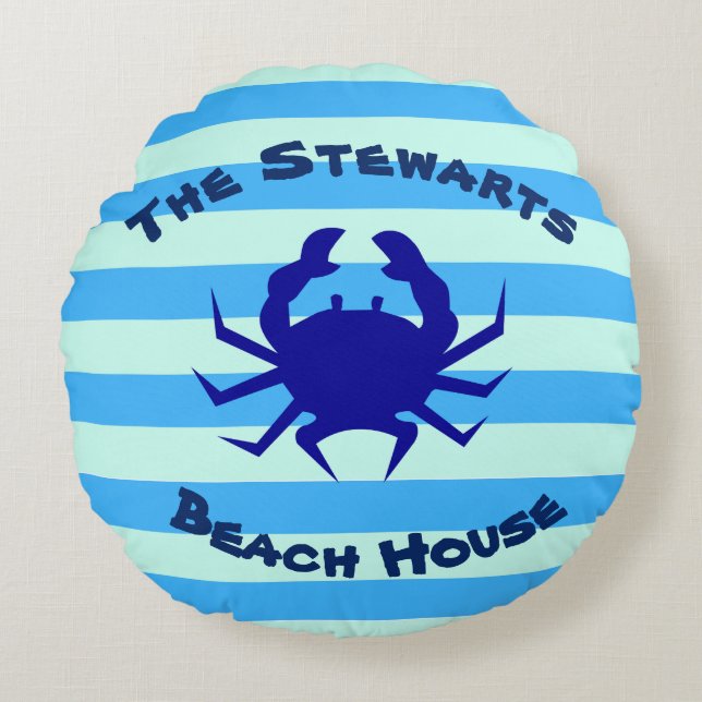 Almohada Redonda de Casa de Playa Personalizada co (Anverso)