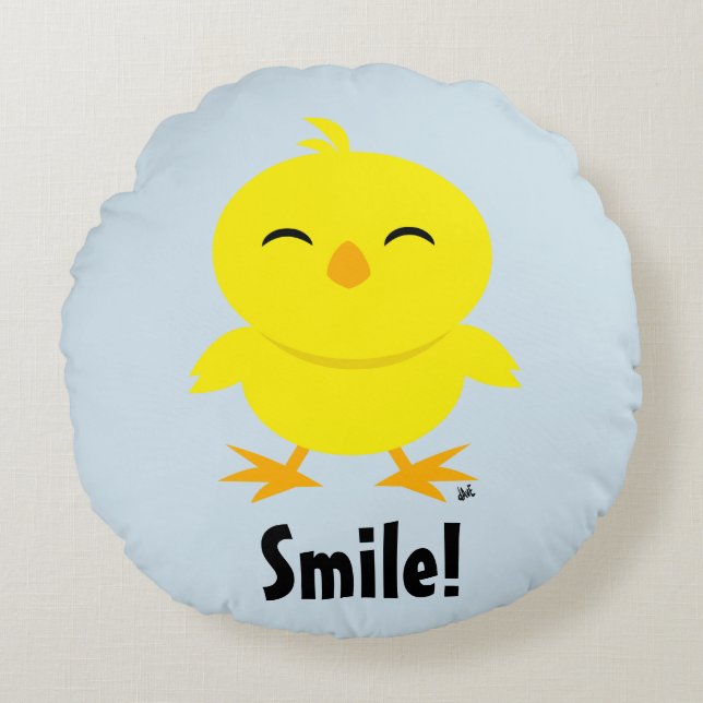 Almohada Redonda de Chick Sonriente Lindo (Anverso)