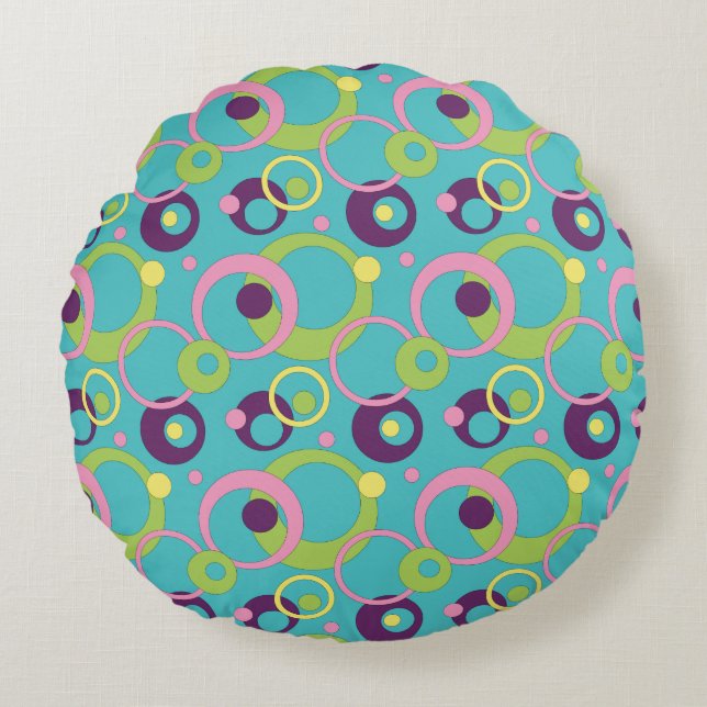Almohada Redonda de Círculos Azules Funky (Anverso)