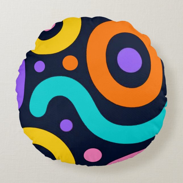 Almohada Redonda de Círculos Geométricos Negrita (Anverso)