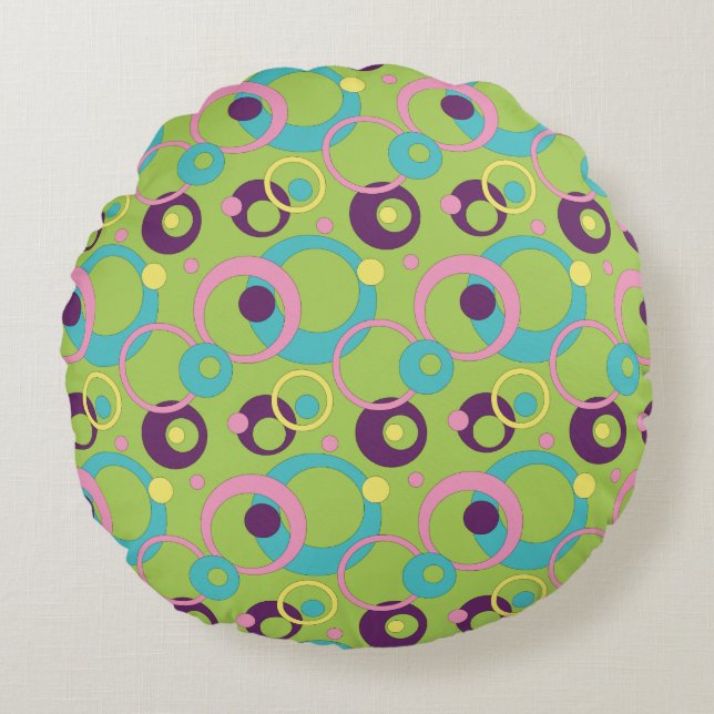 Almohada Redonda de Círculos Verdes Funky (Anverso)