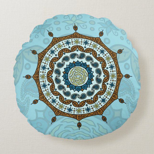 Almohada Redonda de Cobre Mehndi Fantasy (Anverso)