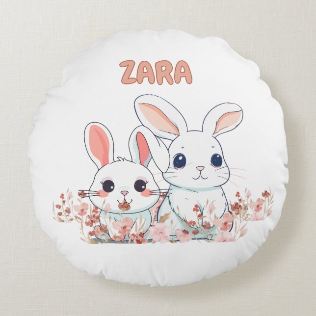 Almohada Redonda de Conejo Adorable (Anverso)