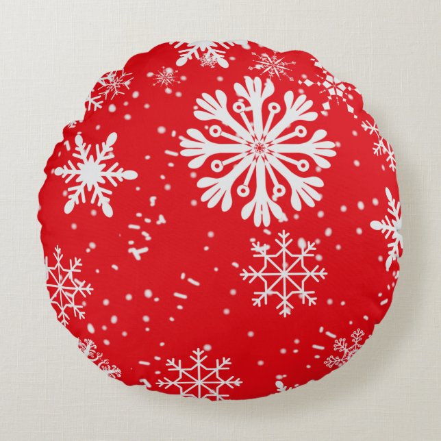 Almohada redonda de copos de nieve de plata (Anverso)