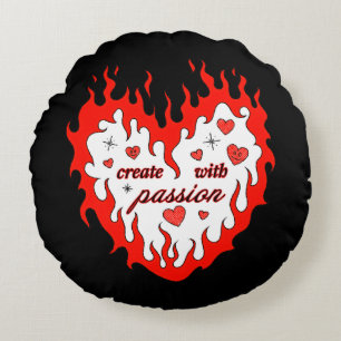 Almohada Redonda de Corazón Llamarada Inspiradora