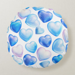 Almohada Redonda de Corazones Azul Pastel