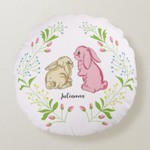 Almohada redonda de corona de conejito rosa claro