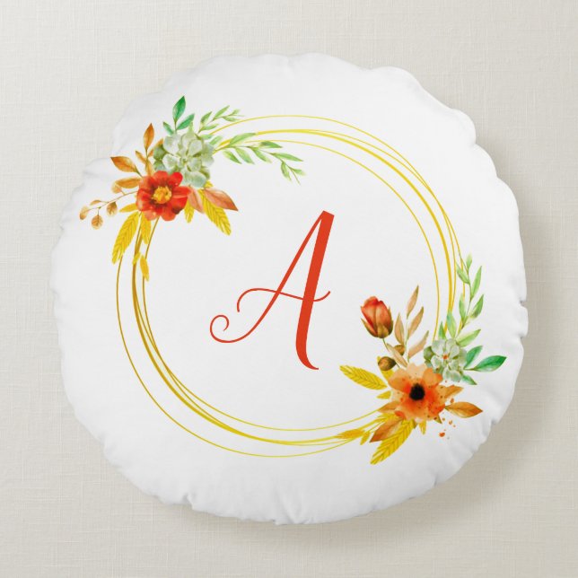 Almohada redonda de corona floral monograma (Anverso)