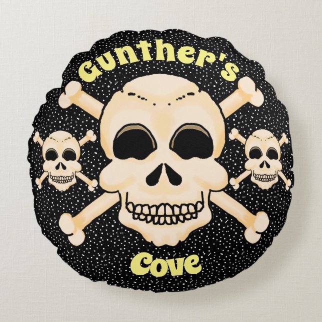 Almohada redonda de cráneo y huesos cruzados (Anverso)