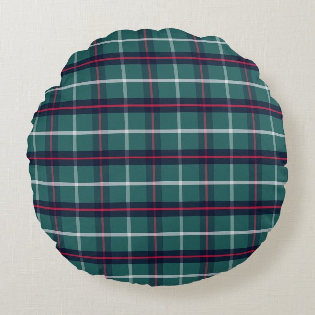 Almohada redonda de cuadros azul retro verde (Anverso)