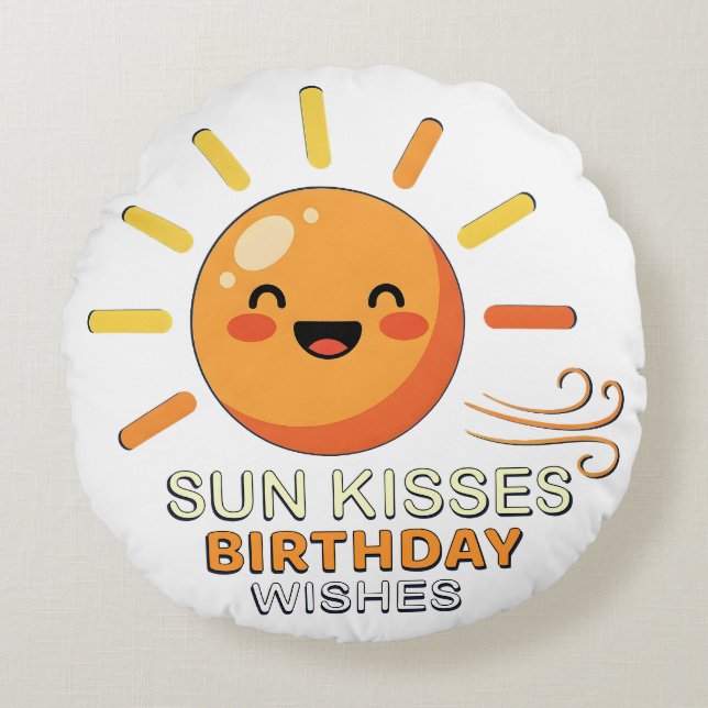 Almohada Redonda de Cumpleaños con Sol Sonriente A (Anverso)