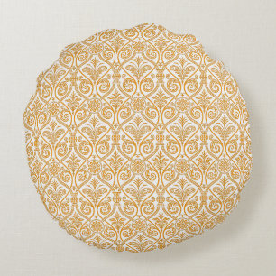 Almohada Redonda de Damasco Dorado y Blanco
