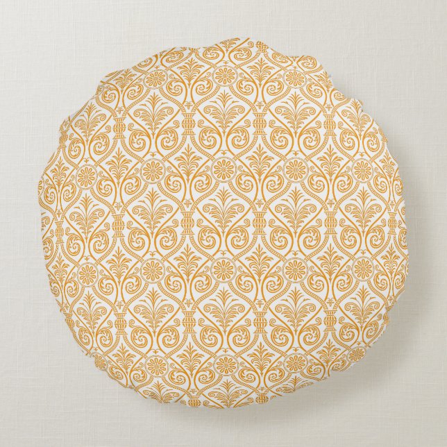 Almohada Redonda de Damasco Dorado y Blanco (Reverso)