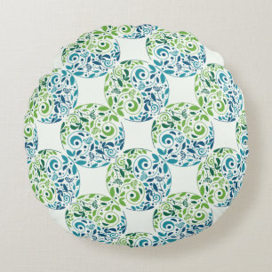Almohada Redonda de Diseño de Jardín Verde y Turqu