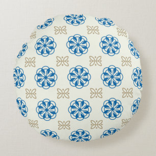 Almohada Redonda de Diseño Floral Azul Cobalto y D