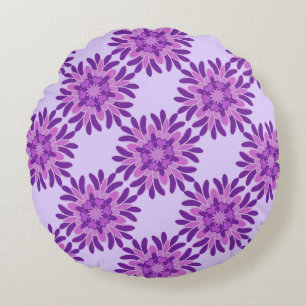 Almohada Redonda de Diseño Floral Morado Vibrante 