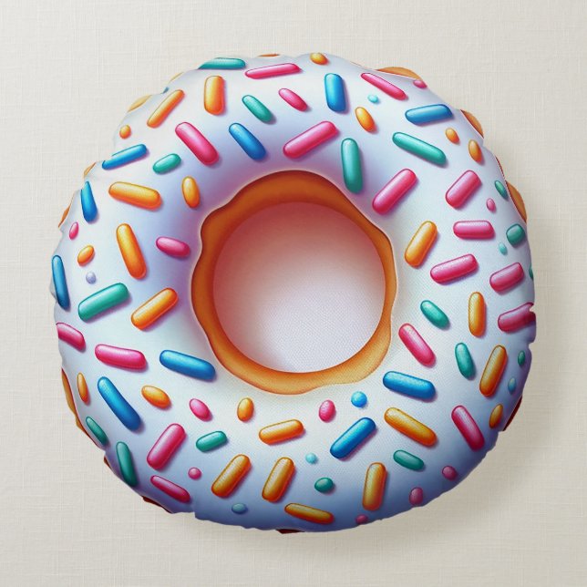 Almohada Redonda de Donut Espolvoreado – Divertida (Anverso)