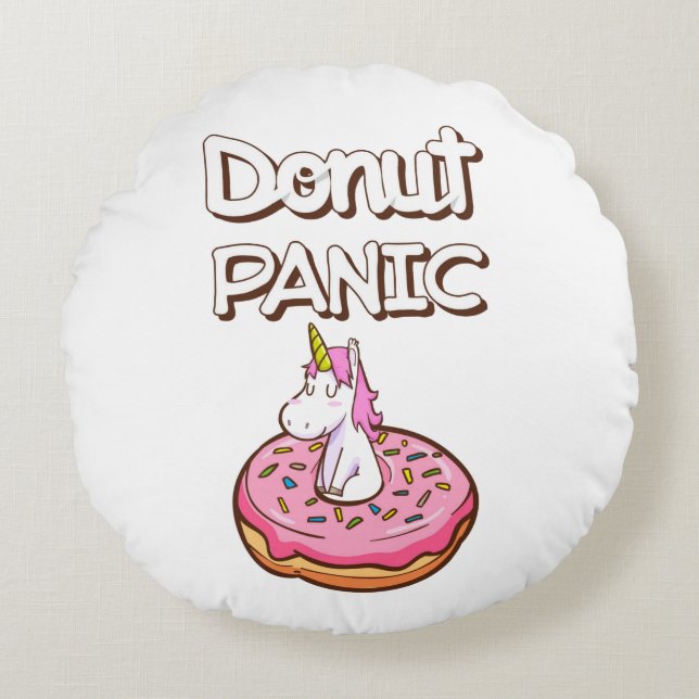 Almohada redonda de Donut Panic Unicorn (Anverso)