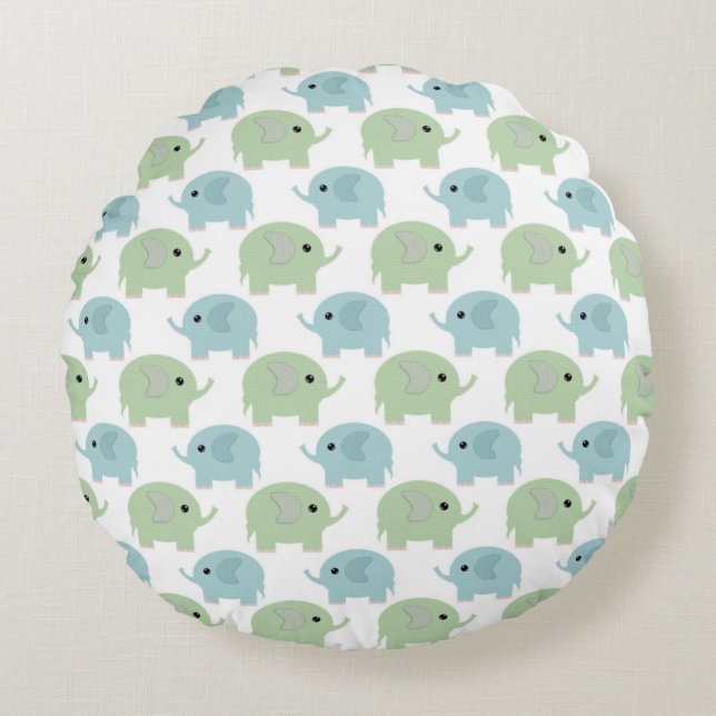 Almohada Redonda de Elefantes Pequeños y Lindos (Anverso)