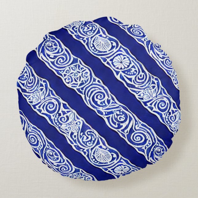 Almohada redonda de elegancia azul (Reverso)