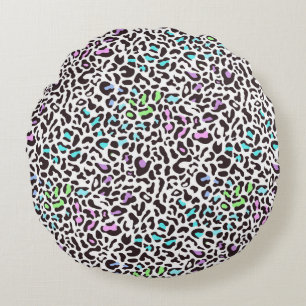 Almohada redonda de estampado de leopardo pastel