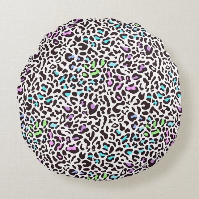 Almohada redonda de estampado de leopardo pastel (Anverso)