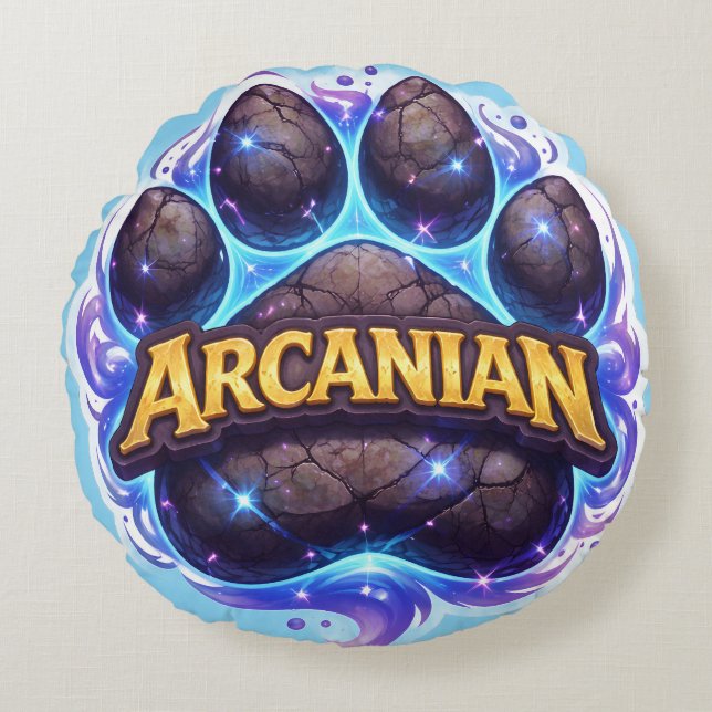 Almohada redonda de estampado de pata de místico a (Anverso)