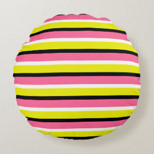 Almohada Redonda de Estampado de Rayas Amarillas y