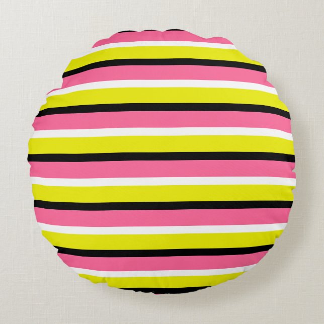 Almohada Redonda de Estampado de Rayas Amarillas y (Anverso)