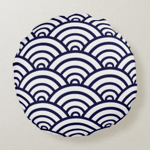 Almohada Redonda de Estampado de Venera Azul Marin