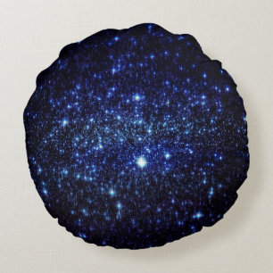 Almohada Redonda de Estrellas Brillantes Azul Oscu