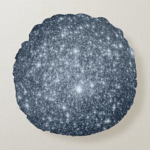 Almohada Redonda de Estrellas de Azul Acero Oscuro