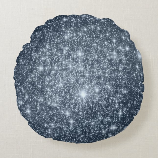 Almohada Redonda de Estrellas de Azul Acero Oscuro (Anverso)