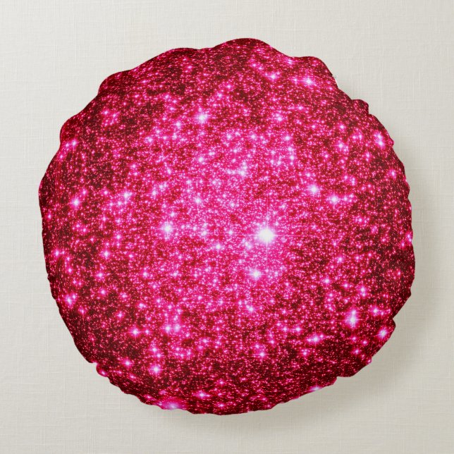 Almohada Redonda de Estrellas Rosa Brillante (Reverso)