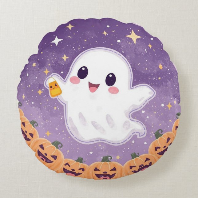 Almohada Redonda de Fantasma Kawaii 💫👻 (Anverso)