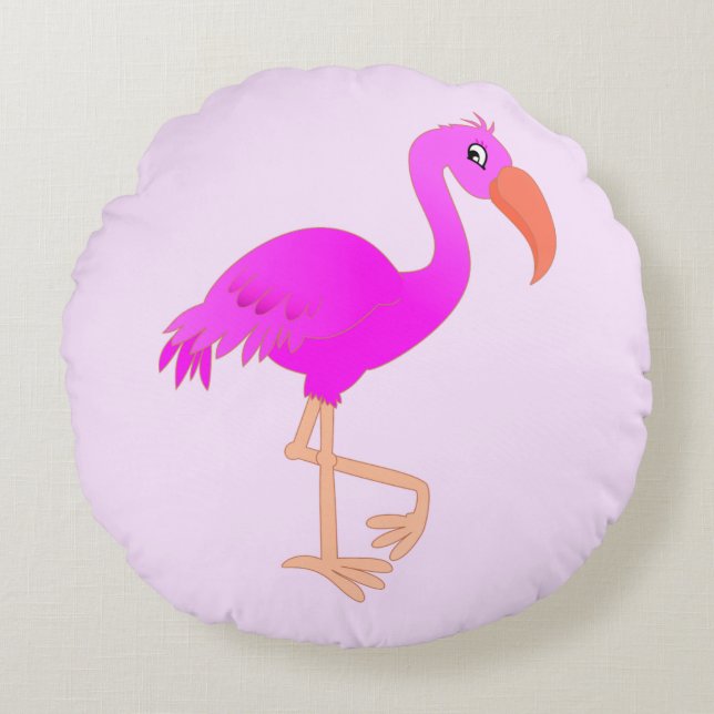 Almohada redonda de flamenco rosa - Personalizable (Anverso)