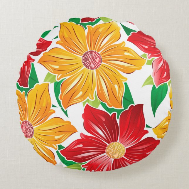 Almohada Redonda de Flores (Anverso)